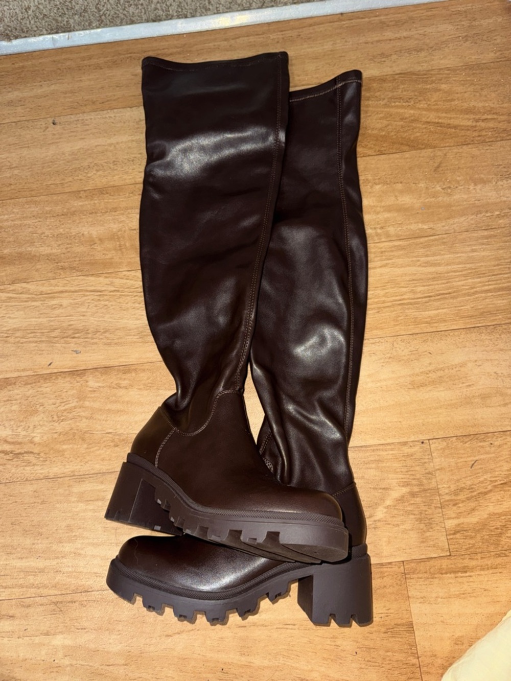 Dream Pairs Dark Brown Over-the-Knee Lug Sole Boots